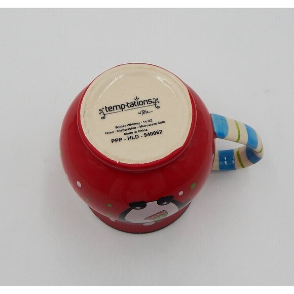 Temp-tations by Tara Winter Whimsy Penguin Mug Coffee Tea Cup Red Holiday 14 Oz - Picture 6 of 8